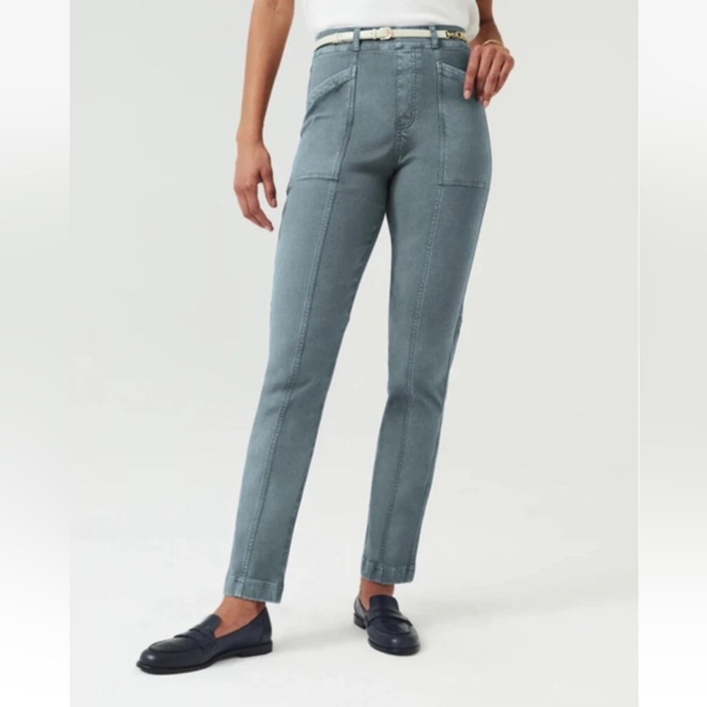 Spanx Twill Pull-On Straight Leg Pants M Gray Blue Stretch Casual Minimalist